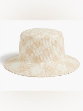 NWOT J. Crew Neutral Gingham Woven Straw Bucket Hat